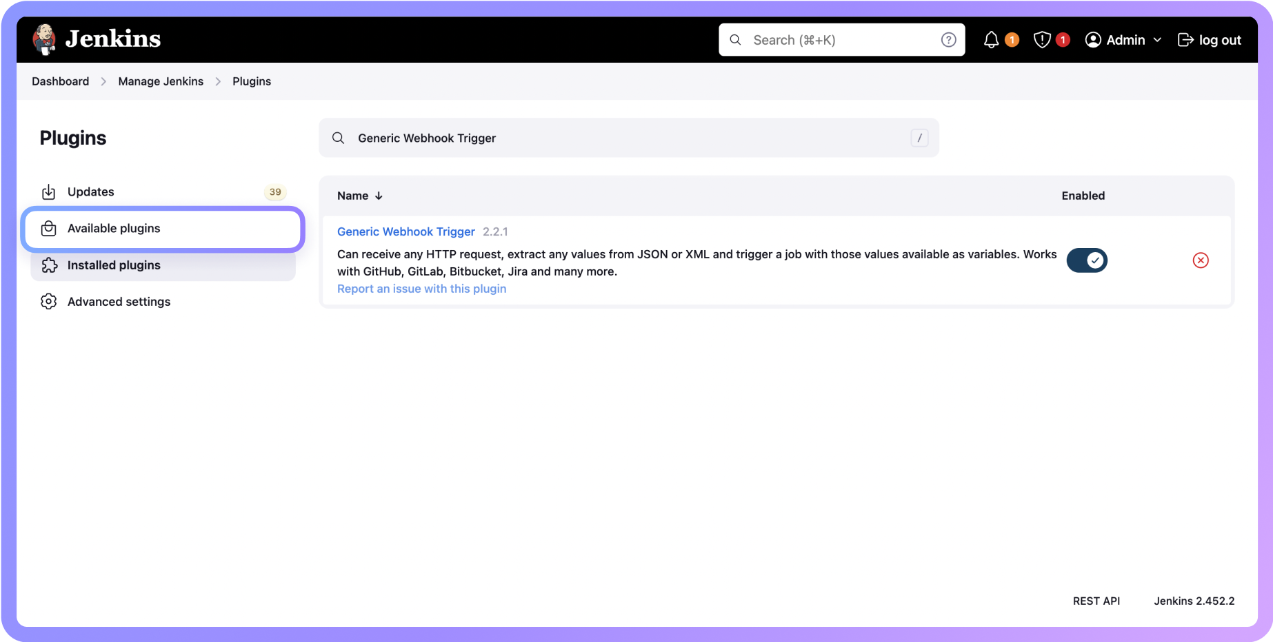 安装 "Generic Webhook Trigger" 插件