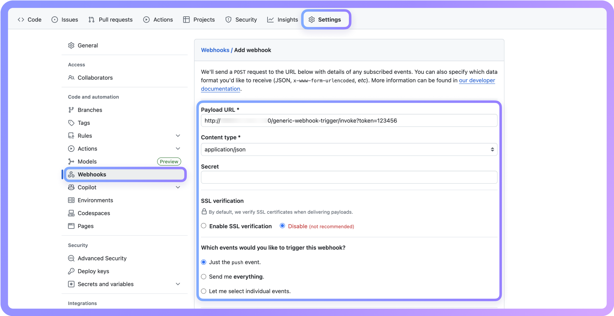 配置 GitHub Webhook